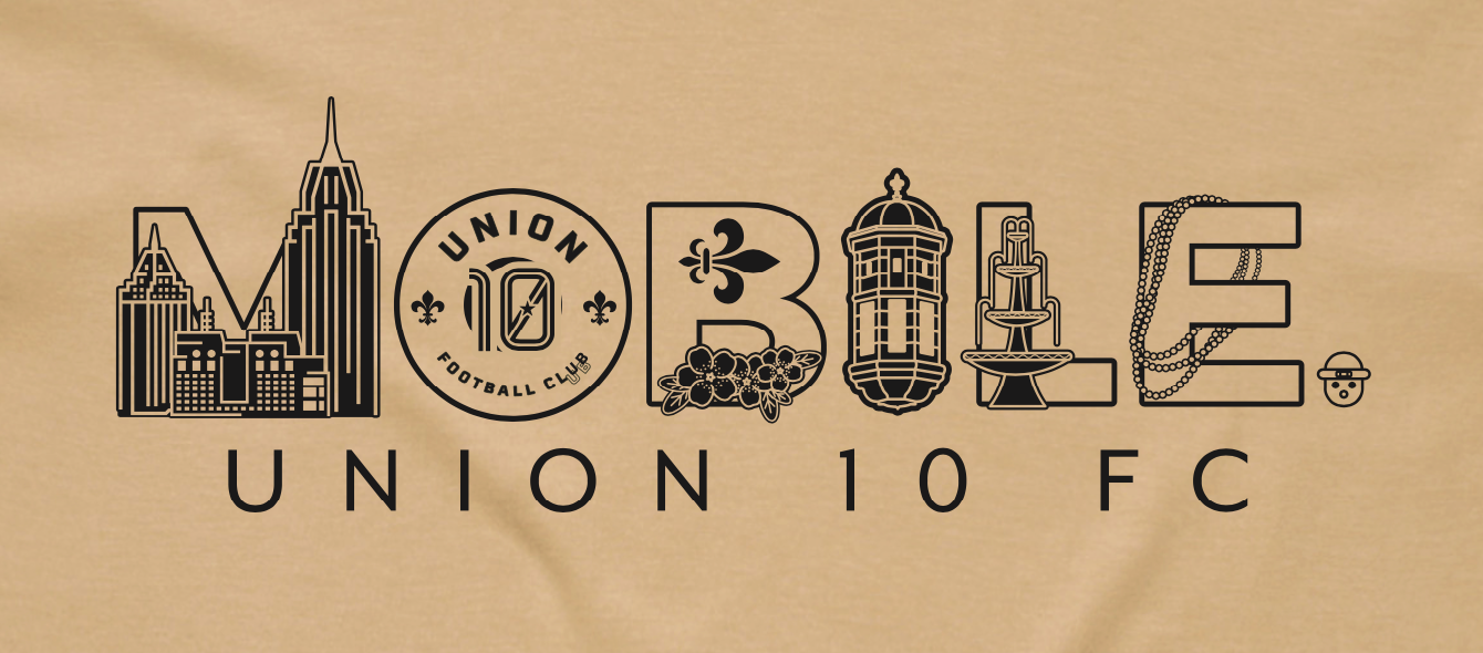 Union 10 FC Mobile 5.3 oz CREWNECK MOBILE LANDMARKS T-SHIRT - TAN WITH BLACK IMPRINT