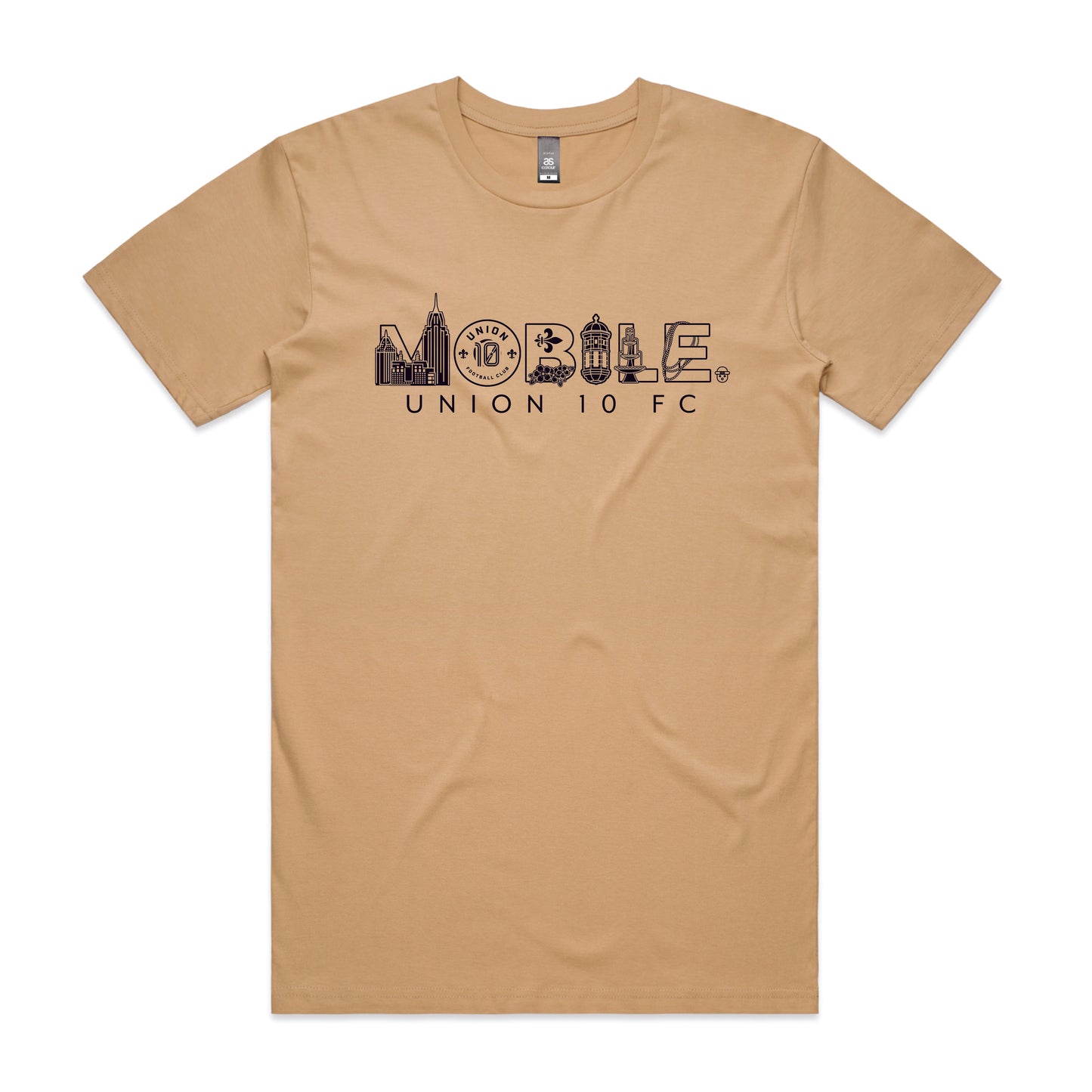 Union 10 FC Mobile 5.3 oz CREWNECK MOBILE LANDMARKS T-SHIRT - TAN WITH BLACK IMPRINT